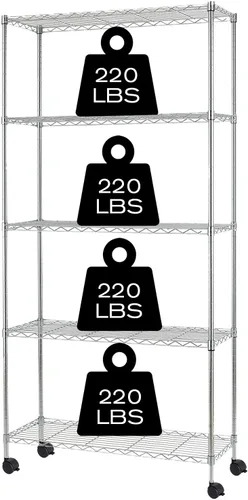 Miniatura 11 de HCY Estantería de 5 niveles con ruedas, estante de metal resistente NSF de altura ajustable para lavandería, baño, cocina, garaje, despensa, Negro