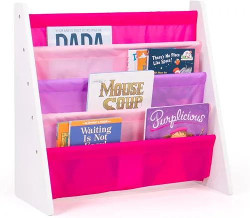 Miniatura 20 de Tot Tutores WO697 Colección de amigos, librería de almacenamiento en bastidor de libros para niños, blanco, rosa y púrpura, Madera maciza