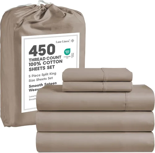 Miniatura 44 de LANE LINEN - Sábanas tamaño Split King para cama ajustable, 450 hilos, 100% algodón, 2 sábanas bajeras individuales XL, con bolsillo profundo, 05