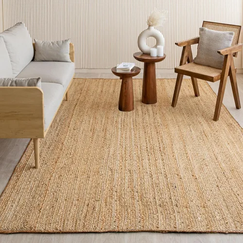 Miniatura 15 de HOMEMONDE Alfombra de yute natural tejida a mano de 2'x3' - Alfombra de piso rústica vintage trenzada reversible estilo granja para interiores