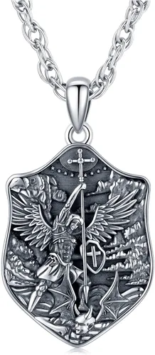 Aniu Collar de plata de ley S925, San Miguel, San Cristóbal, San Benito, San Juda, Crucifijo de Jesús, San Uriel, Arcángel Rafael, San Patricio, San