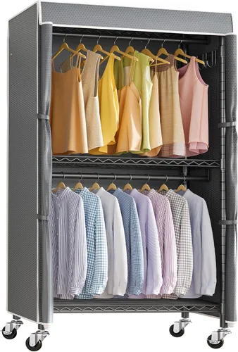 Miniatura 10 de VIPEK R2C Perchero de Ropa Mediano de Servicio Pesado con Ruedas, Perchero Rodante con Cubierta, Perchero de Ropa Ajustable para Colgar Ropa