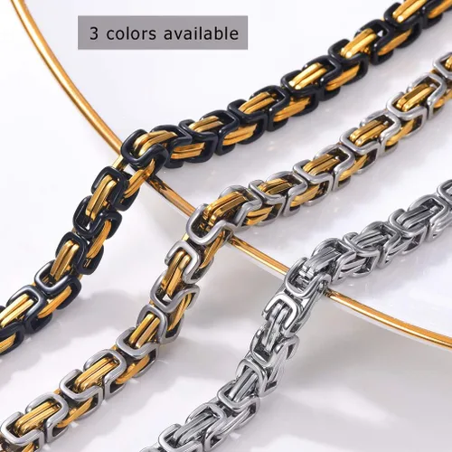 Miniatura 2 de PROSTEEL Collar de acero inoxidable de 0.1570.315 pulgadas para hombres y mujeres, elegante y fresco, cadena bizantina, tono negro, dorado