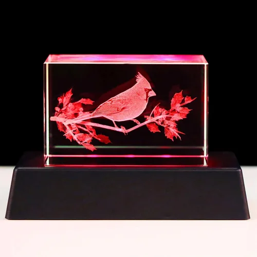 YWHL Regalos de cardenal de cristal para mujeres y hombres: Figurina decorativa cardenal rojo grabada en 3D con láser, luz nocturna, regalos