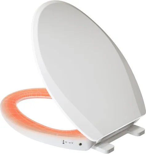 Clirass Asiento de inodoro alargado con calefacción y luz nocturna, asiento calefactado con tres ajustes de temperatura, cable de alimentación de 70