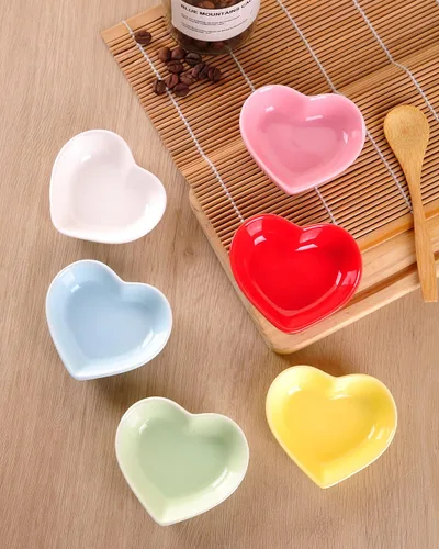 Miniatura 7 de WHJY Blue Love - Cuenco lateral de cerámica azul en forma de corazón, cuenco lateral de porcelana contemporánea, platos para condimentos, platos