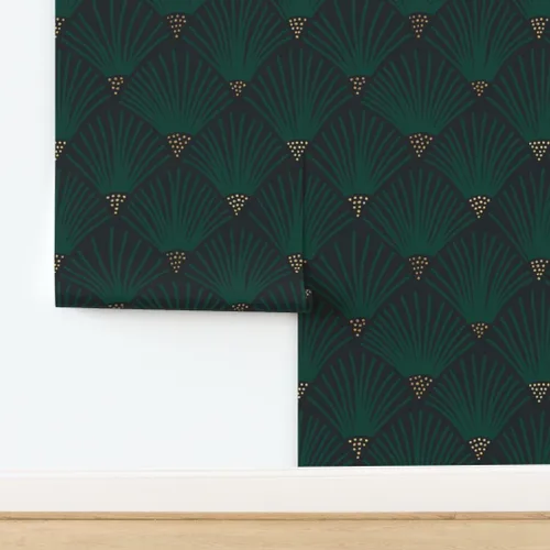 Miniatura 4 de Spoonflower Papel tapiz autoadhesivo de 12 x 2 pies, color verde esmeralda oscuro, escala de vieira Art Deco de los años 20, elegante papel tapiz