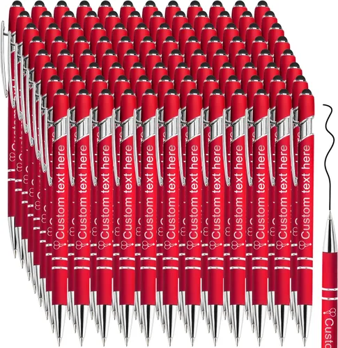 Miniatura 21 de Amlion Bolígrafos personalizados a granel, bolígrafos personalizados con lápiz capacitivo con nombre, mensaje y logotipo grabado, regalo para Rojo