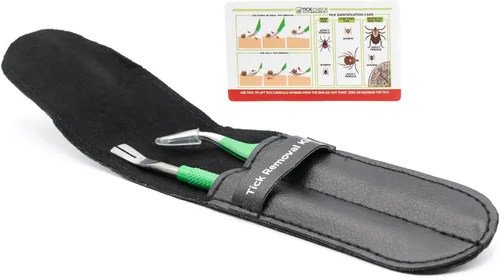 Miniatura 4 de TickCheck Kit de removedor de garrapatas de alta calidad, removedor de garrapatas de acero inoxidable + pinzas, funda de cuero y tarjeta