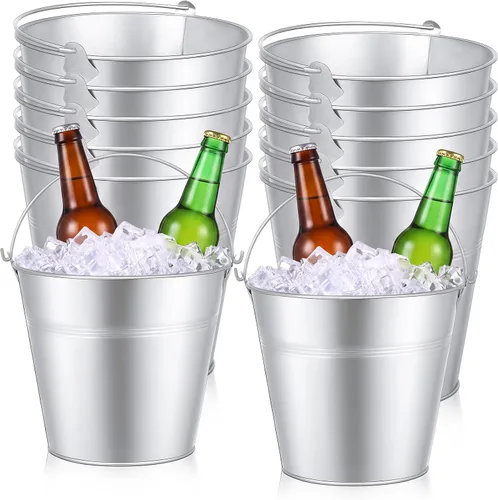 Miniatura 10 de Didaey 12 cubos de metal para cerveza, cubos de hielo a granel, cubos de hielo con asa, enfriador de bebidas para fiesta de champán, bebidas