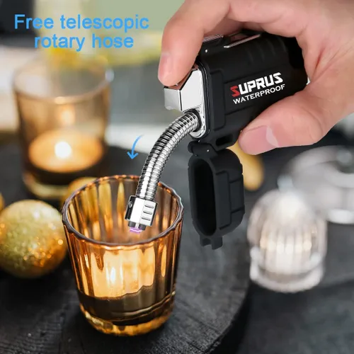 Miniatura 6 de SUPRUS Encendedor impermeable a prueba de viento Encendedor de arco Encendedor de plasma Encendedores recargables USB-C con cuello expandible y Negro
