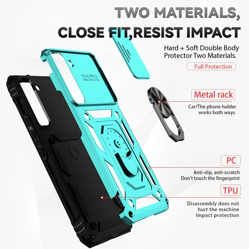 Miniatura 5 de Funda para Samsung Galaxy S22 con cubierta para lente de cámara, protector de pantalla HD, doble capa de grado militar probada contra caídas, Menta