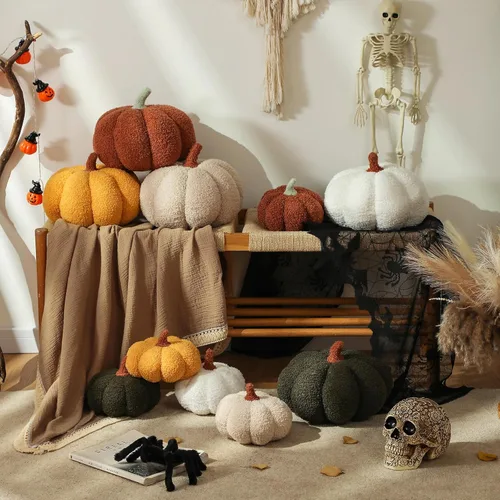 Miniatura 4 de YRXRUS Almohadas de calabaza, almohadas de calabaza de Halloween, almohada en forma de blanco para decoración de habitación de otoño, almohada
