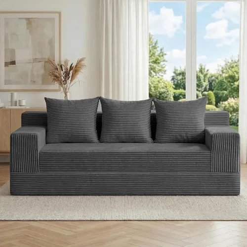 Miniatura 24 de cidludto Sofá cama convertible 3 en 1, sofá cama plegable plegable – Sofá cama sin hueso y futón en el suelo, sofá cama extraíble de pana con 4 Gris