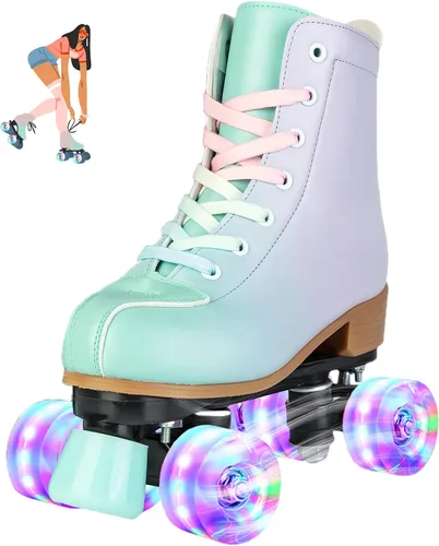jessie Roller Skates for Girl and Women, PU Leather Flash Kids Roller Skates, Fantasy Adjustable Four-Wheel Beginner Girl Skates Roller Skates Girls