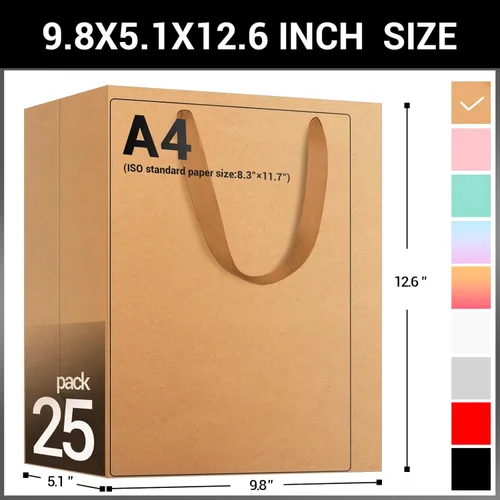 Miniatura 2 de EUSOAR Bolsas grandes de papel kraft con asas, paquete de 25 bolsas de regalo de papel de 9.8 x 5.1 x 12.6 pulgadas, bolsa de compras y mercancía