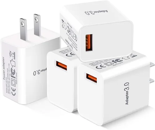 Miniatura 8 de Cargador de pared USB 3.0 de carga rápida [paquete de 4] Bloque de carga rápida de 5 V 3 A, adaptador de corriente QC de 18 W para soporte de Negro