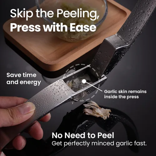 Miniatura 6 de Prensa de Ajo Sin Necesidad de Pelar de Acero Inoxidable con Dos Asas Desmontables para Picar Grueso y Fino - Herramienta Premium para Picar Ajo
