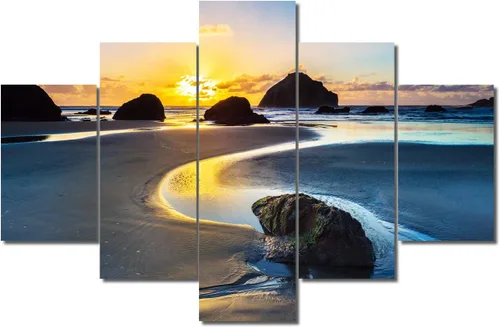 Miniatura 84 de TUMOVO Lienzo decorativo para pared de sala de estar, 5 paneles de naturaleza, Alaska, Estados Unidos, autopista alrededor de montañas, paisaje