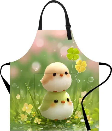 Miniatura 23 de Delantal divertido con bolsillo para mujeres y hombres, delantal de cocina ajustable para barbacoa y horneado con lindos animales y flores