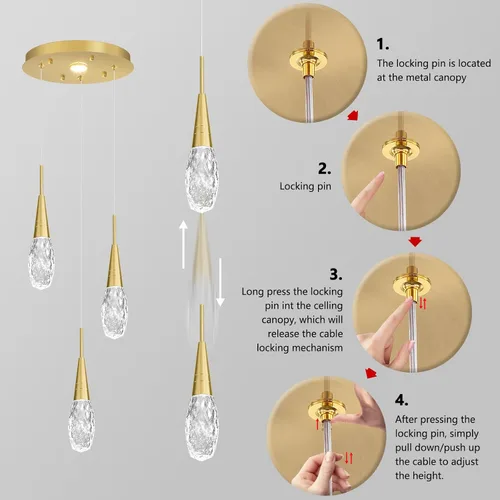 Miniatura 3 de 3 luces LED colgantes para isla de cocina, lámpara regulable dorada, moderna iluminación colgante de cristal para comedor, dormitorio, sala