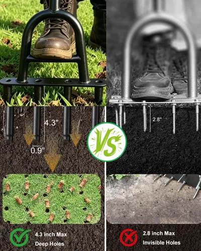 Miniatura 5 de Manual Core Aerator Lawn Tool, Lawn Aerator Tool with 4 Hollow Tines, Plug Aerator 3-Piece Easy Assembly, 45" Ergonomic Yard Grass Aerator for Lawn