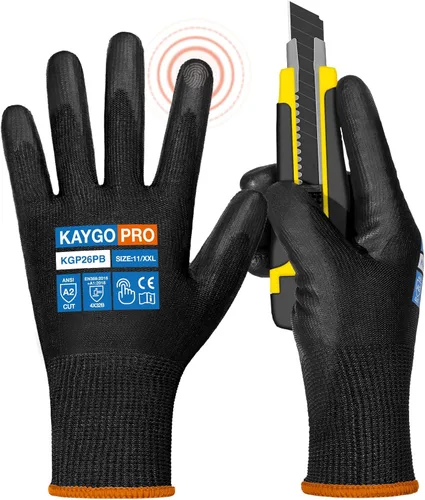 Miniatura 7 de KAYGO KG11PB - Guantes de seguridad con revestimiento delgado de poliuretano, tejido sin costuras, agarre suave en palma y dedos, para trabajo Verde