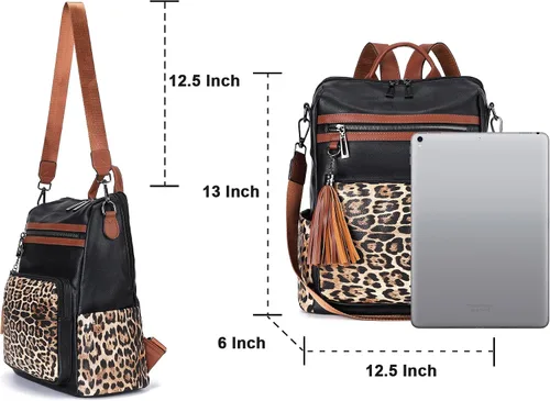 Miniatura 60 de OPAGE - Mochila de cuero para mujer, con borla de moda, bolso de hombro, mochila grande, bolsa de viaje, gris, L