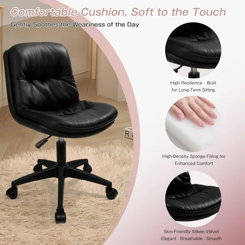 Miniatura 4 de Silla de oficina, silla de escritorio ergonómica con cojín acolchado y respaldo, altura ajustable y giro de 360°, silla de tareas sin brazos