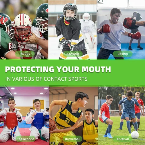 Miniatura 6 de MENOLY Paquete de 3 protectores bucales para niños y jóvenes con correa para fútbol, protector bucal de fútbol de 6 a 10 años con fundas para boxeo