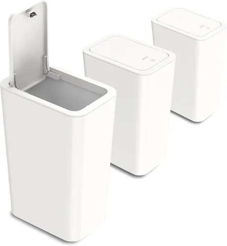 Miniatura 10 de N. NETDOT Paquete de 3 cubos de basura pequeños de 3 galones con tapa, cubo de basura para baño con tapa desplegable, cesta de basura para baño