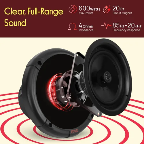Miniatura 3 de Pyle PLMRKT8 - Kit de altavoces marinos duales de 6.5 pulgadas, resistente al agua con receptor de control remoto Bluetooth amplificado