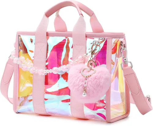 Miniatura 10 de Mini bolsa de mano, bolsa de playa iridiscente, bolsa transparente para eventos de estadio, conciertos, bolso resistente al agua con correa cruzada