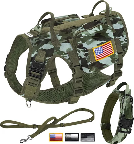 Miniatura 11 de Forestpaw Arnés Táctico para Perros Grandes, Collar Táctico para Perro con Conjunto de Correa Elástica, Arnés Militar para Perro Sin Tirones
