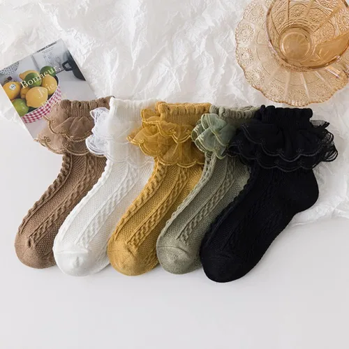 Miniatura 2 de Xiyadun Calcetines de algodón con ribete de encaje con volantes para niñas pequeñas