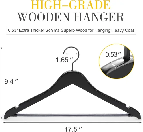 Miniatura 2 de TOPIA HANGER - Juego de perchas de madera premium, perchas de madera de lujo boutique con gancho extra grueso y barra antideslizante