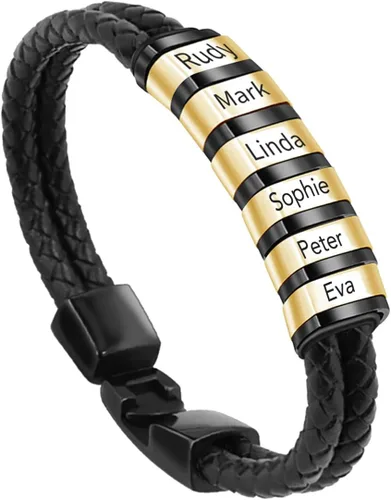 Miniatura 9 de Pulseras de cuero personalizadas para hombre con 1-6 nombres, pulsera trenzada personalizada con cuentas para papá, marido, día del padre, San