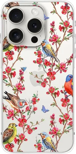 Miniatura 27 de Blingy's Funda para iPhone 15 Pro, lindo estilo de gato con patrón de flor de cerezo divertido diseño de animales de dibujos animados, funda Gato