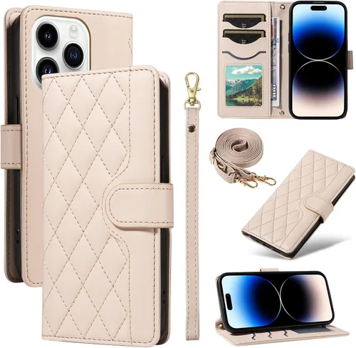 Funda tipo cartera para iPhone 7 Plus/8 Plus, de lujo, a la moda, con tapa, bolsa de cuero con ranuras para tarjetas, correa cruzada para el hombro