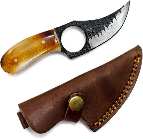 Titan International Knives Cuchillo para despellejar de acero de carbono 1080 | Cuchillo de caza de hoja fija pequeño hecho a mano | Cuchillo con