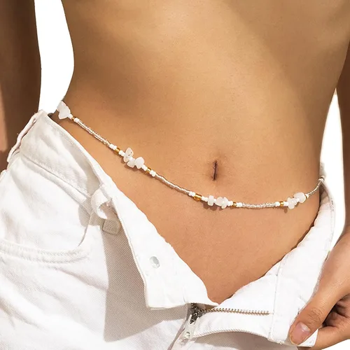 Miniatura 2 de Cadena de cintura de ópalo africano, cuentas elásticas de semillas para vientre, cadena de cuerpo para el vientre, playa de verano, pulsera