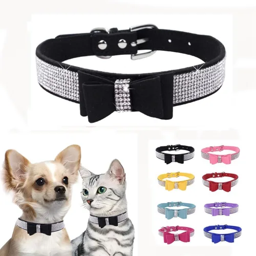 Miniatura 14 de Collares de perro para perros medianos hembras, collar de perro con diamantes de imitación, bonito collar con purpurina para mascotas XXS Xs, S, M