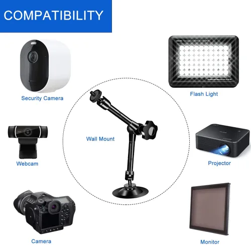 Miniatura 3 de UYODM Paquete de 2 soportes articulados de montaje en pared con brazo mágico compatible con videocámaras CCTV POV, luz LED, lámpara de video, DSLR