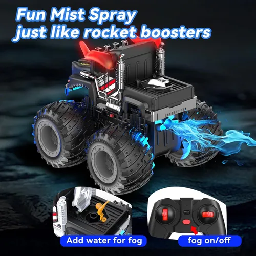 Miniatura 3 de AUUGUU Auto a control remoto, juguetes de camiones monstruos de 2.4 GHz con spray ligero, regalo de cumpleaños para niños de 3, 4, 5, 6, 7, 8, autos
