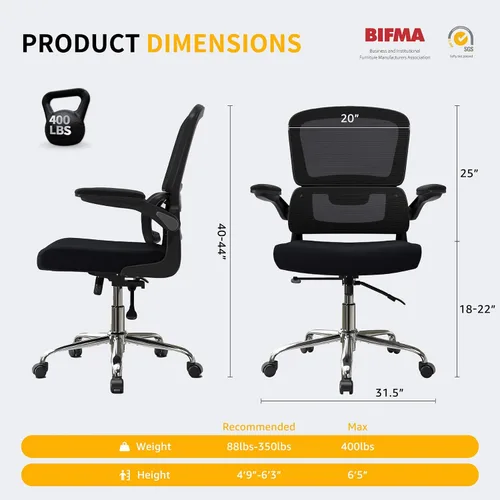 Miniatura 3 de Logicfox Silla de oficina ergonómica con soporte lumbar 2D adaptable y brazos abatibles, silla de escritorio de malla transpirable para aliviar