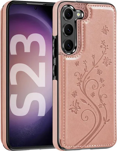 Miniatura 7 de Korecase Funda tipo cartera para Samsung Galaxy S23 con tarjetero, funda clásica de piel con función atril, doble hebilla magnética a prueba