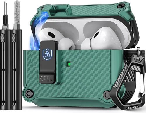 Miniatura 58 de Pohgelan - Funda compatible con AirPods Pro 2ª/1ª (azul) Cerradura magnética automática con kit de limpieza, compatible con Magsafe