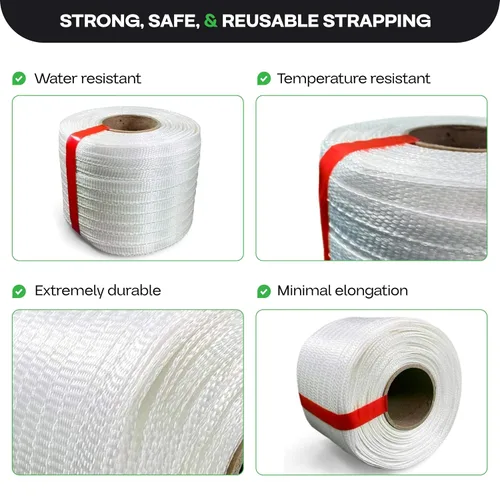Miniatura 4 de Rollo de flejado de cable tejido de 1/2 pulgada x 1500 pies, tamaño de núcleo de 6 x 3 pulgadas, resistencia a la rotura de 650 libras - Fleje