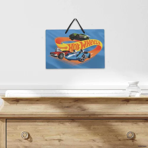 Miniatura 5 de Mattel Hot Wheels - Cartel de metal colgante para pista de carreras de acción, divertida decoración de pared de Hot Wheels para dormitorio de niños