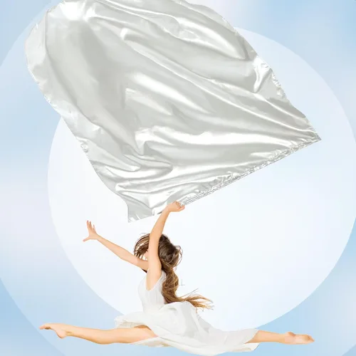 Miniatura 5 de Jetec 2 Piezas Banderas de Danza de Alabanza y Adoración de 51 x 45 Pulgadas con Barra Rectangular Escalable, Banderas Rectangulares de Seda Blanco